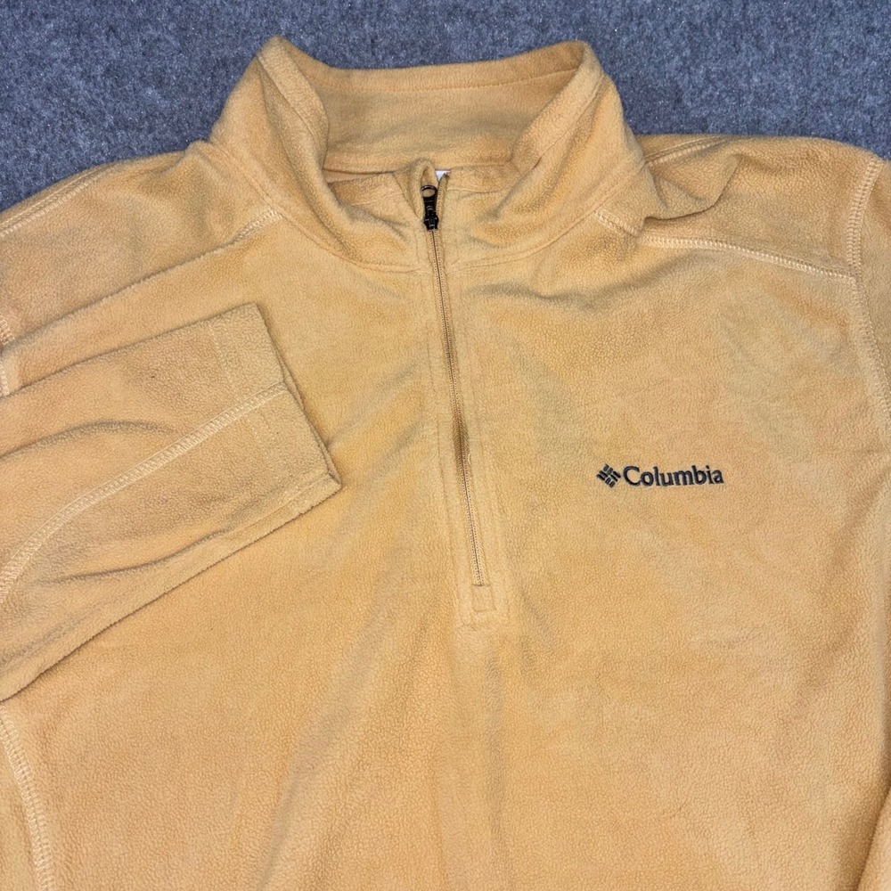 Columbia Fleece Pullover Mens Large Yellow Quarter Zip Long Sleeve Athletic Logo